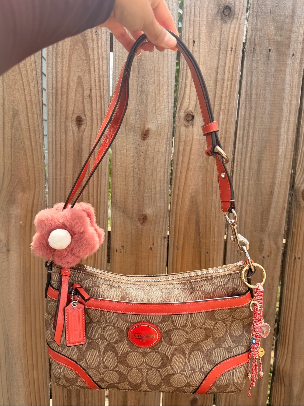 COACH HERITAGE JACQUARD MONOGRAM SHOULDER BAG HANDBAG PURSE Y2K VINTAGE